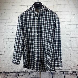Brunello Cucinelli Mens Button Down Shirt Basic Fit Plaid Long Sleeve Blue XL